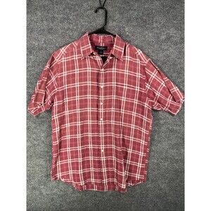 Brooks Brothers Irish Linen Shirt Mens M Red Plaid Short Sleeve Button Front